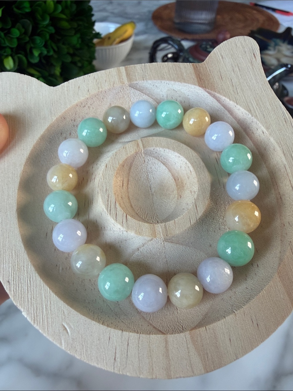 Myanmar jadeite type A beaded bracelet.